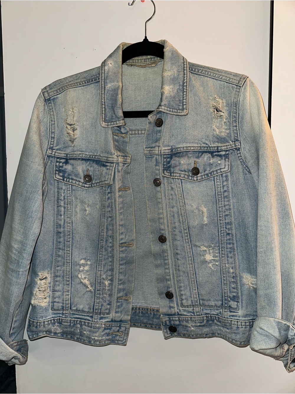 Mango Light Blue Distressed Denim Jacket - Men's Casual Trucker